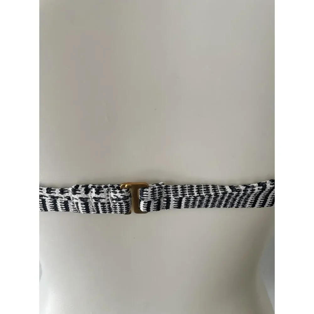 L*Space Swim Bikini Top Plunge Plaid Ivory Black Swimwear